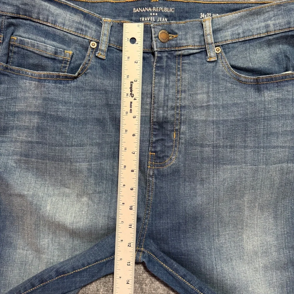Banana Republic Mens Travel Jean 34x32 Slim Fit Fade Blue Denim Washwell Stretch